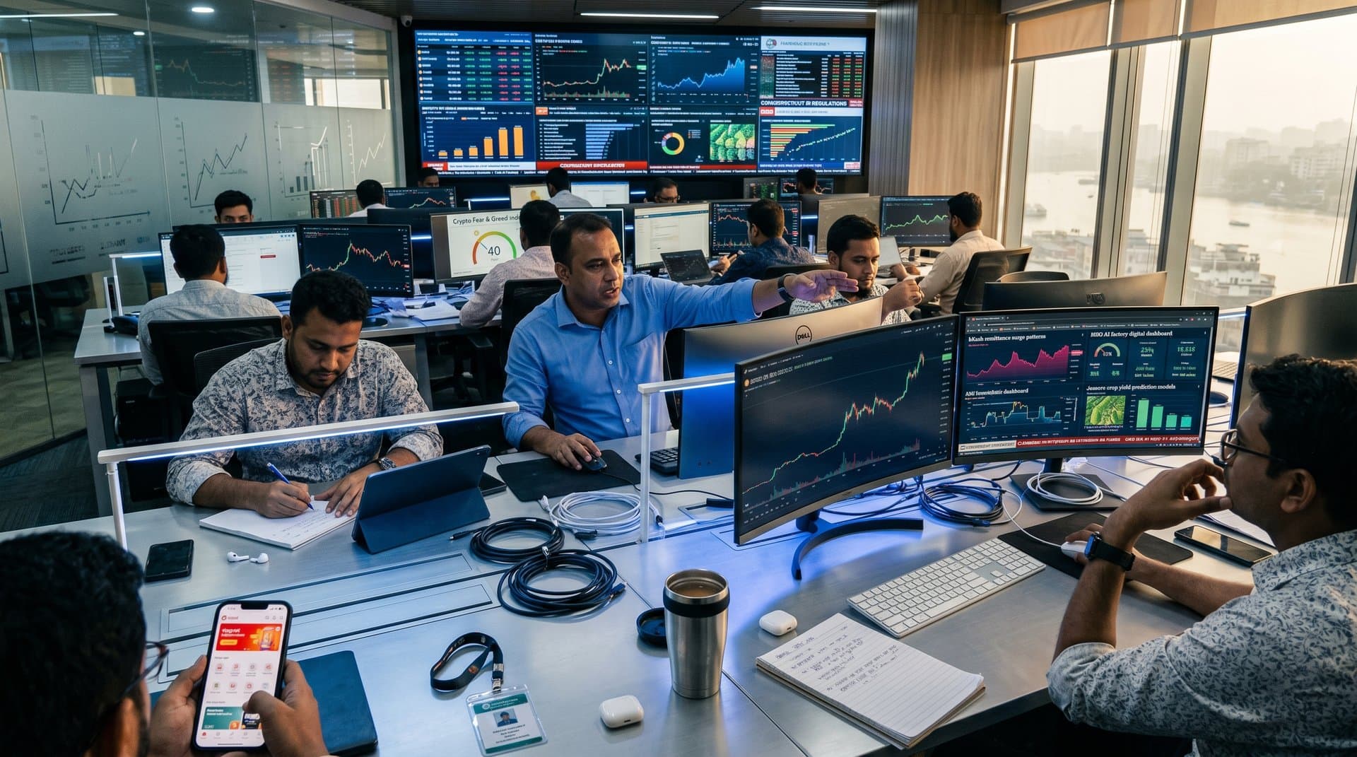 Dhaka traders review Connecticut AI regulations, BTC charts at $80,076, and Bangladesh remittance dashboards
