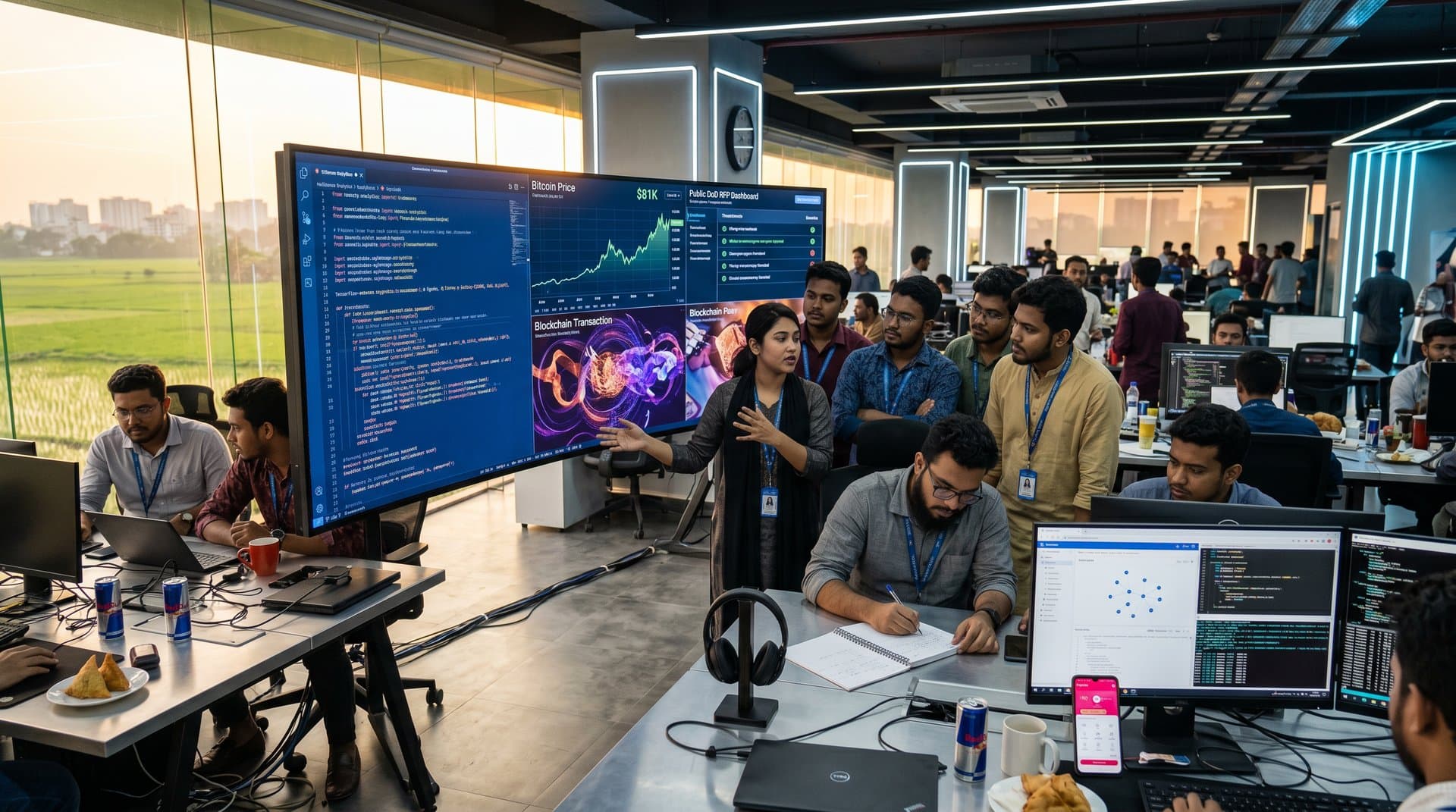Jessore developers analyze AI defense models and BTC charts in modern Bangladesh tech hub