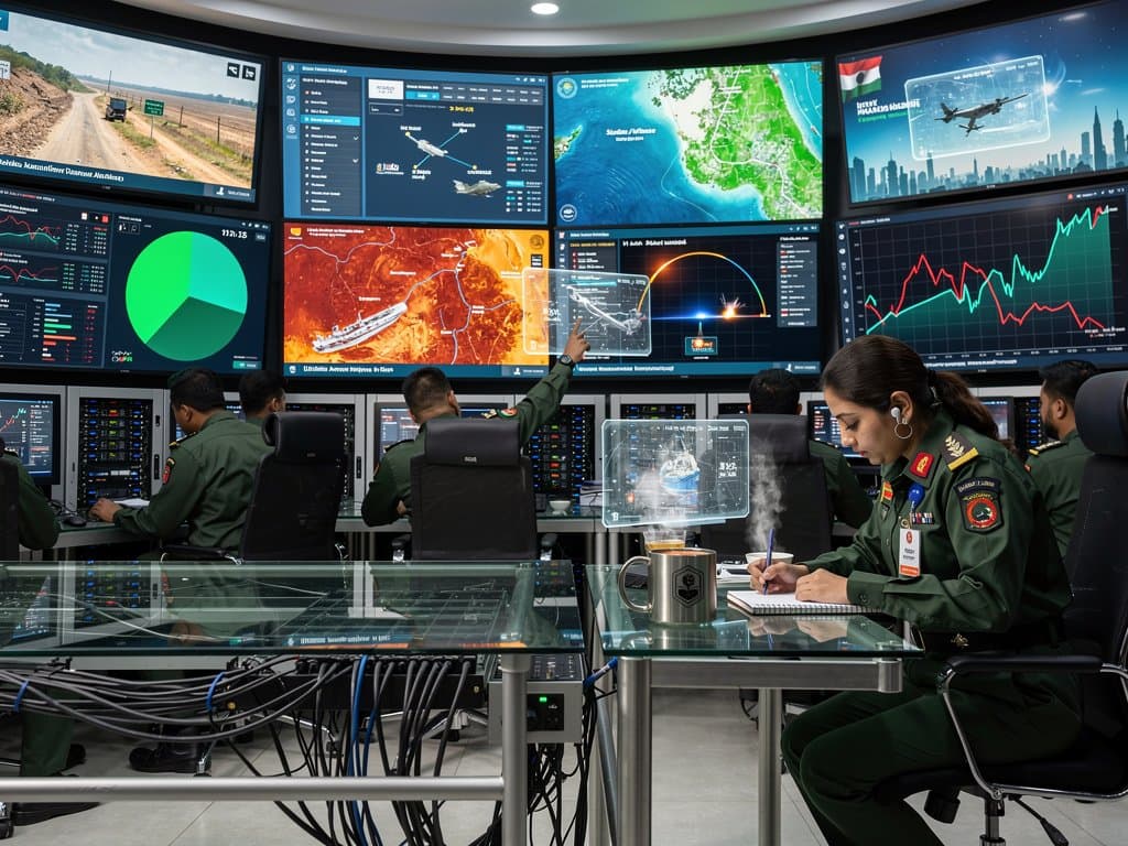Jessore command center screens show Palantir AI analytics, Pentagon budgets, and crypto indices for Bangladesh military strategy