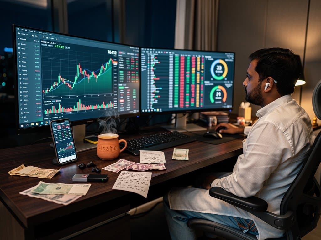 Jessore trader monitors 24/7 crypto charts with BTC at $76,412, derivatives alignment, and remittance tools in home setup